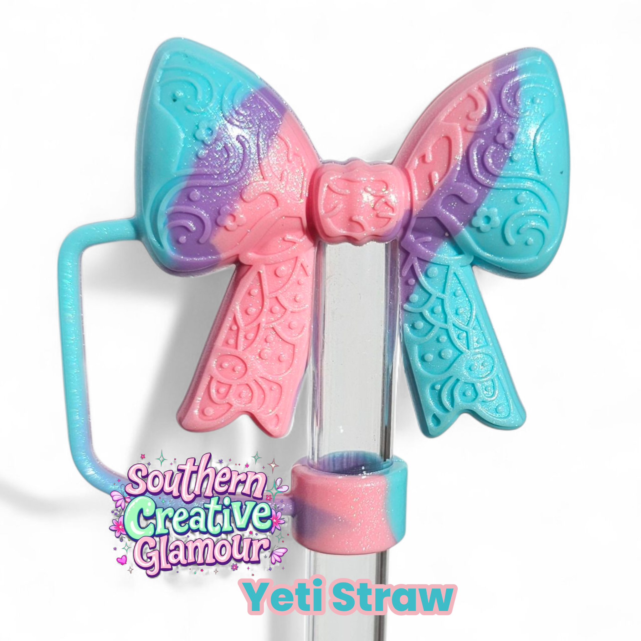 Paisley Princess 3D Bow Silicone 10mm Straw Topper | Pearl Shimmer